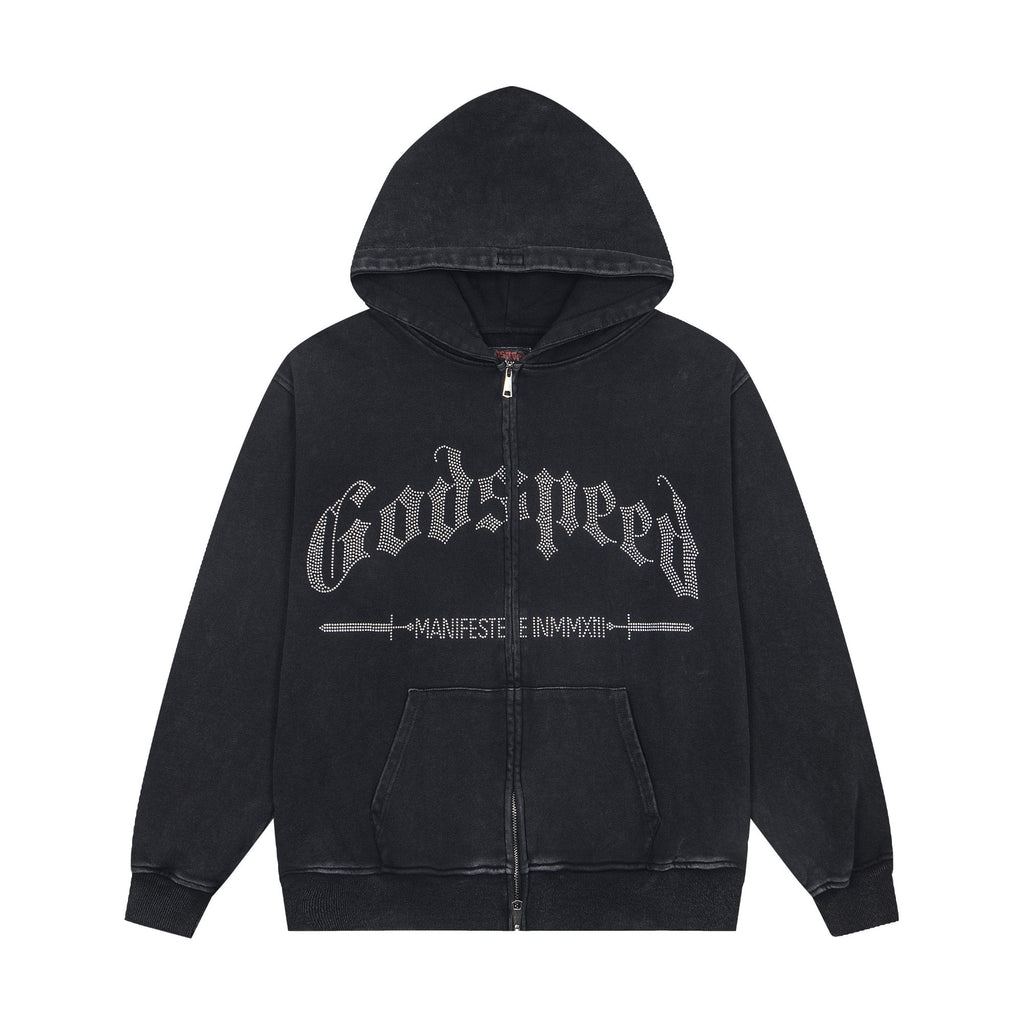 Godspeed Washed Gothic Graphic Full-Zip Hoodie